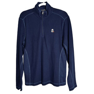 NWT Robert Graham Men's‎ Navy Blue 1/4 Zip Skull & Rose Sweater Pullover Small